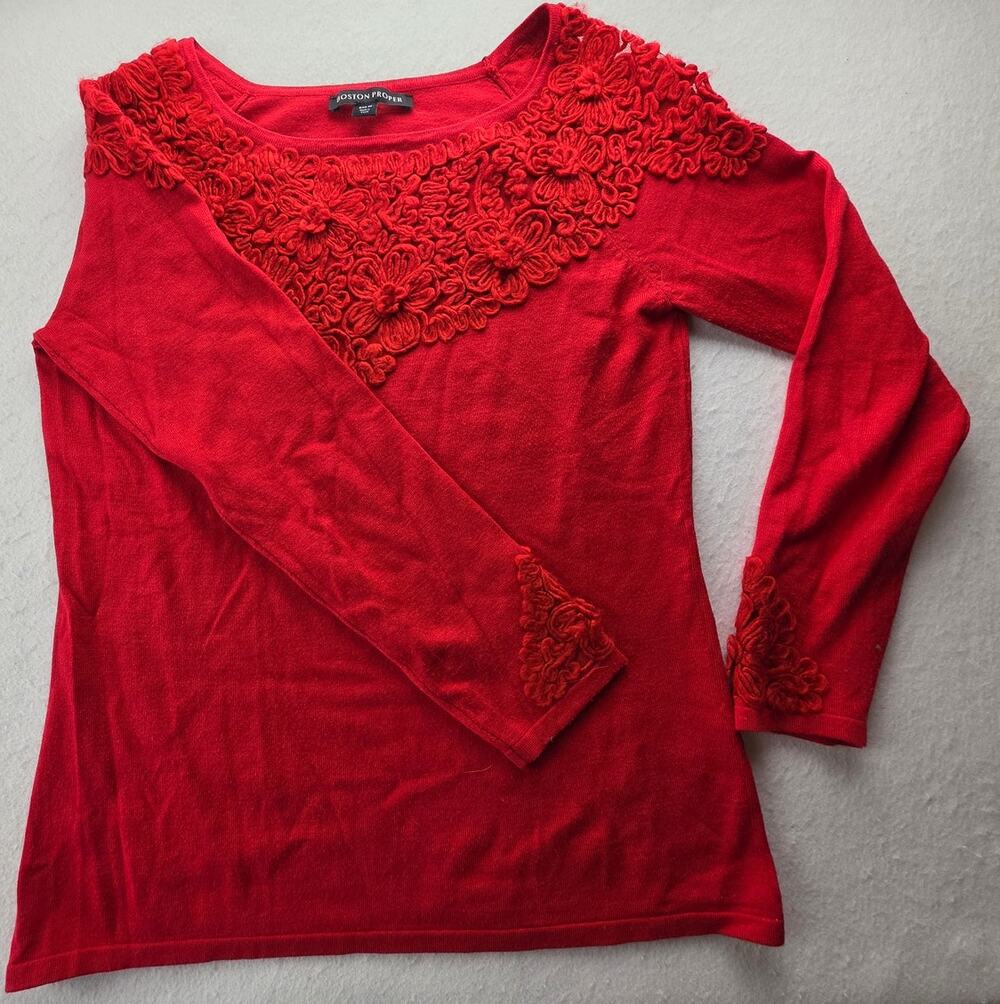 Boston Proper Red Floral Long Sleeve Sweater Size Medium
